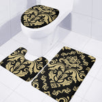 Black And Beige Damask Pattern Print 3 Piece Bath Mat Set