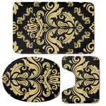 Black And Beige Damask Pattern Print 3 Piece Bath Mat Set