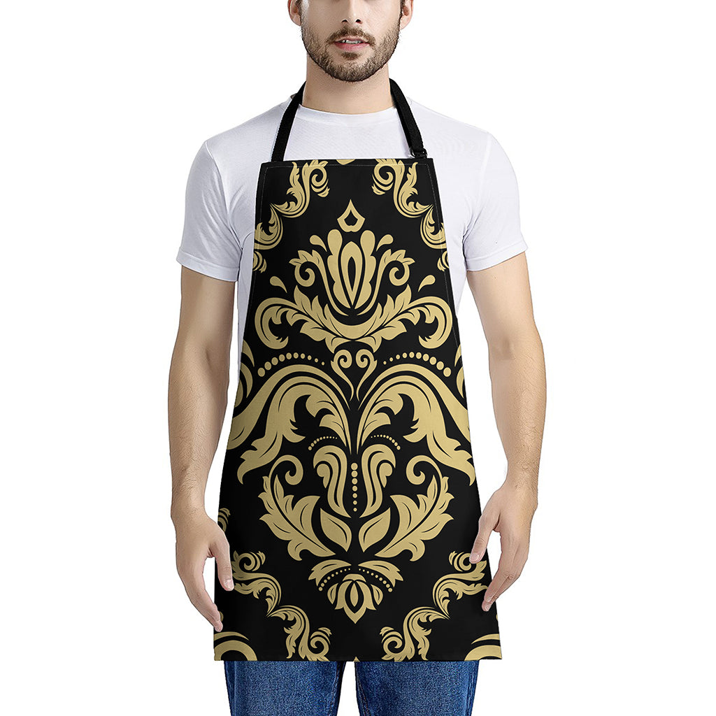 Black And Beige Damask Pattern Print Apron