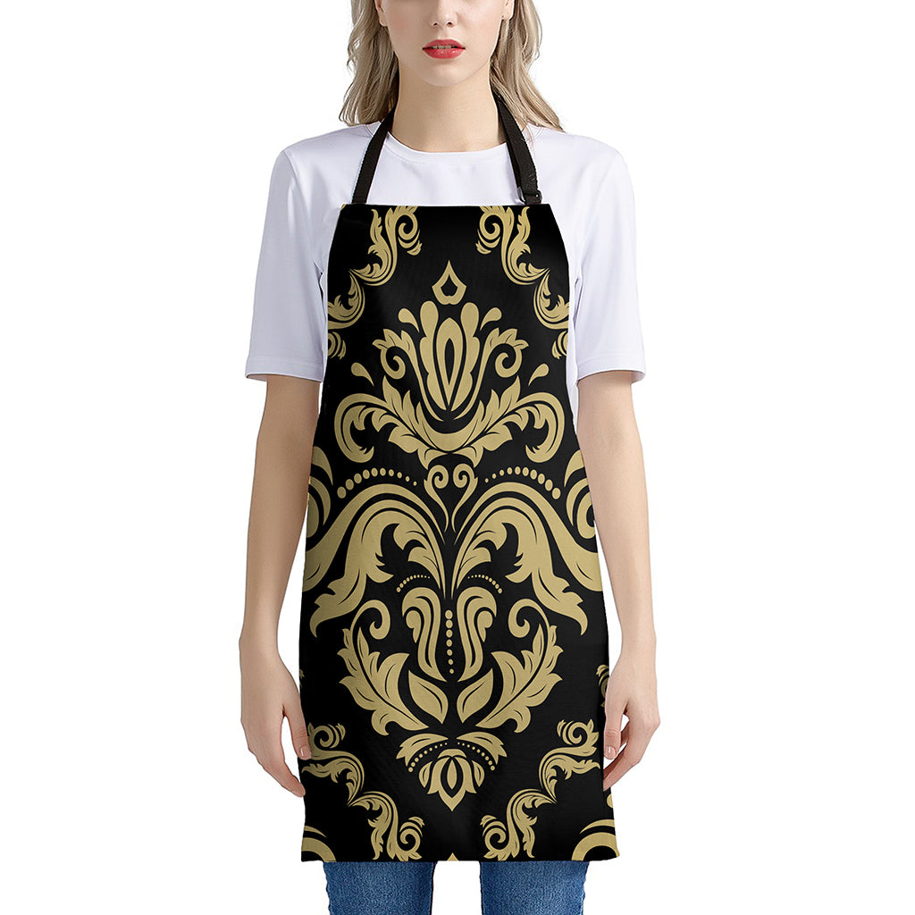 Black And Beige Damask Pattern Print Apron