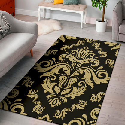 Black And Beige Damask Pattern Print Area Rug