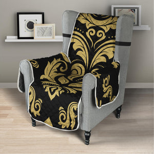 Black And Beige Damask Pattern Print Armchair Protector