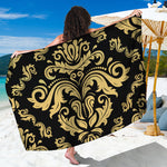 Black And Beige Damask Pattern Print Beach Sarong Wrap