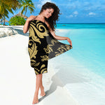 Black And Beige Damask Pattern Print Beach Sarong Wrap