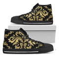 Black And Beige Damask Pattern Print Black High Top Sneakers