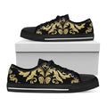Black And Beige Damask Pattern Print Black Low Top Sneakers