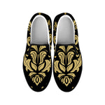 Black And Beige Damask Pattern Print Black Slip On Shoes