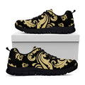 Black And Beige Damask Pattern Print Black Running Shoes