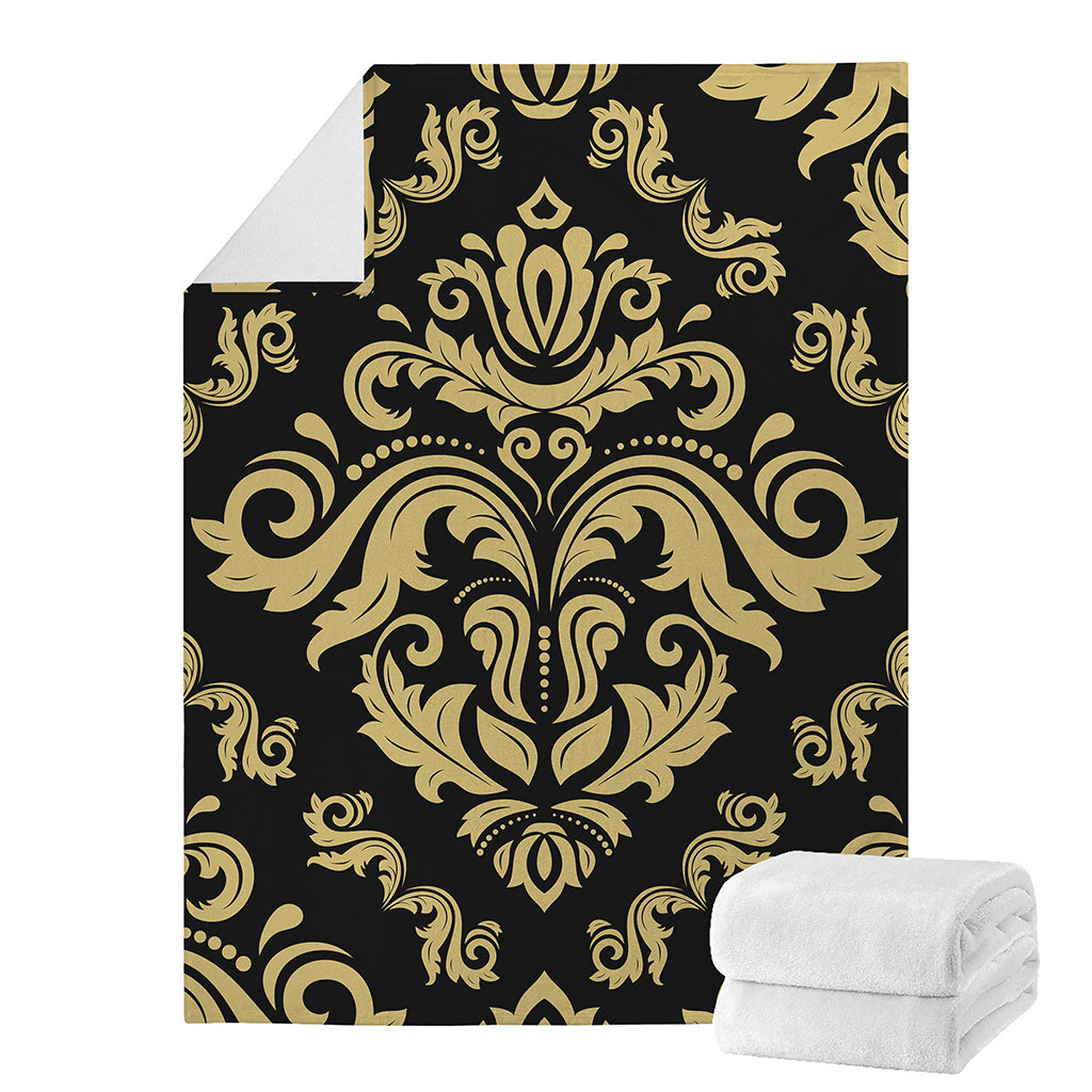 Black And Beige Damask Pattern Print Blanket