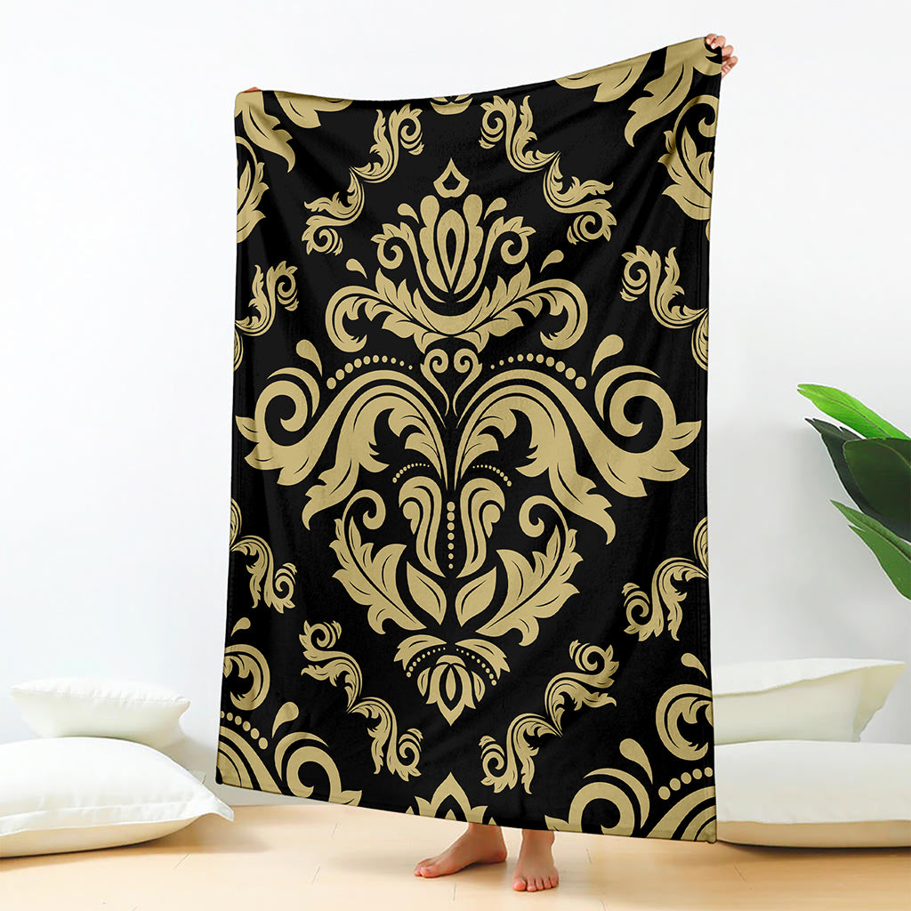 Black And Beige Damask Pattern Print Blanket