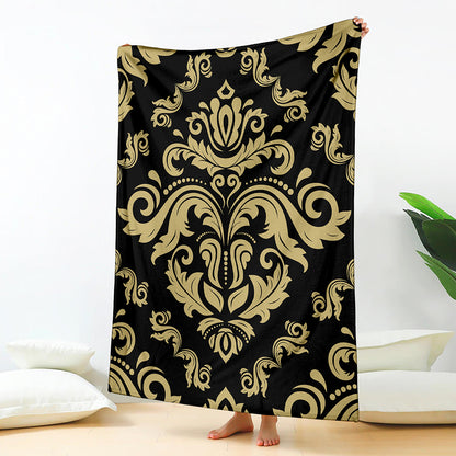 Black And Beige Damask Pattern Print Blanket
