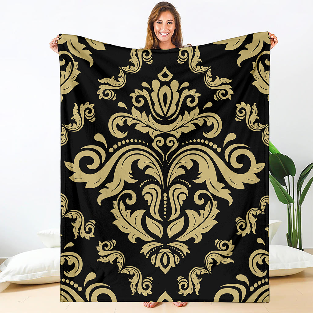 Black And Beige Damask Pattern Print Blanket
