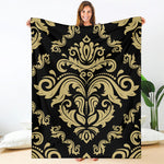 Black And Beige Damask Pattern Print Blanket