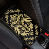 Black And Beige Damask Pattern Print Car Center Console Cover