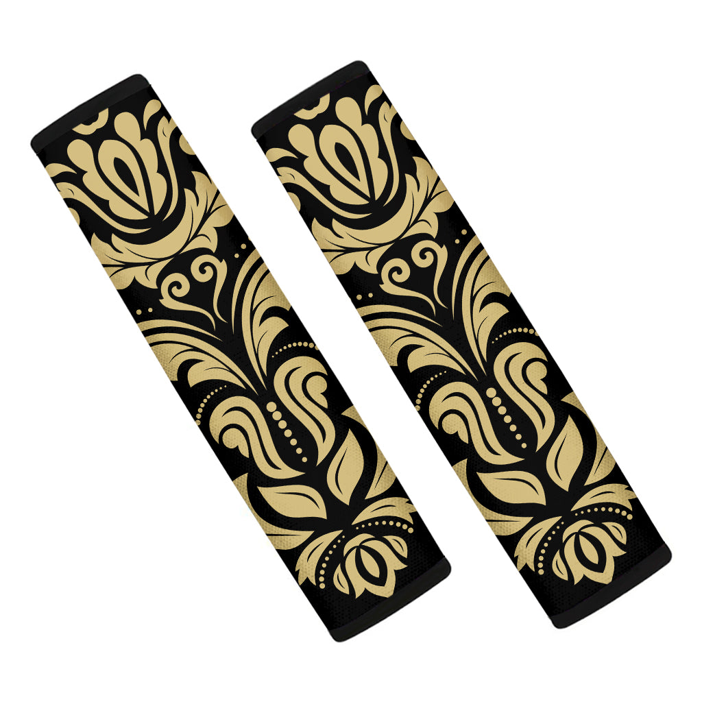 Black And Beige Damask Pattern Print Car Seat Belt Covers
