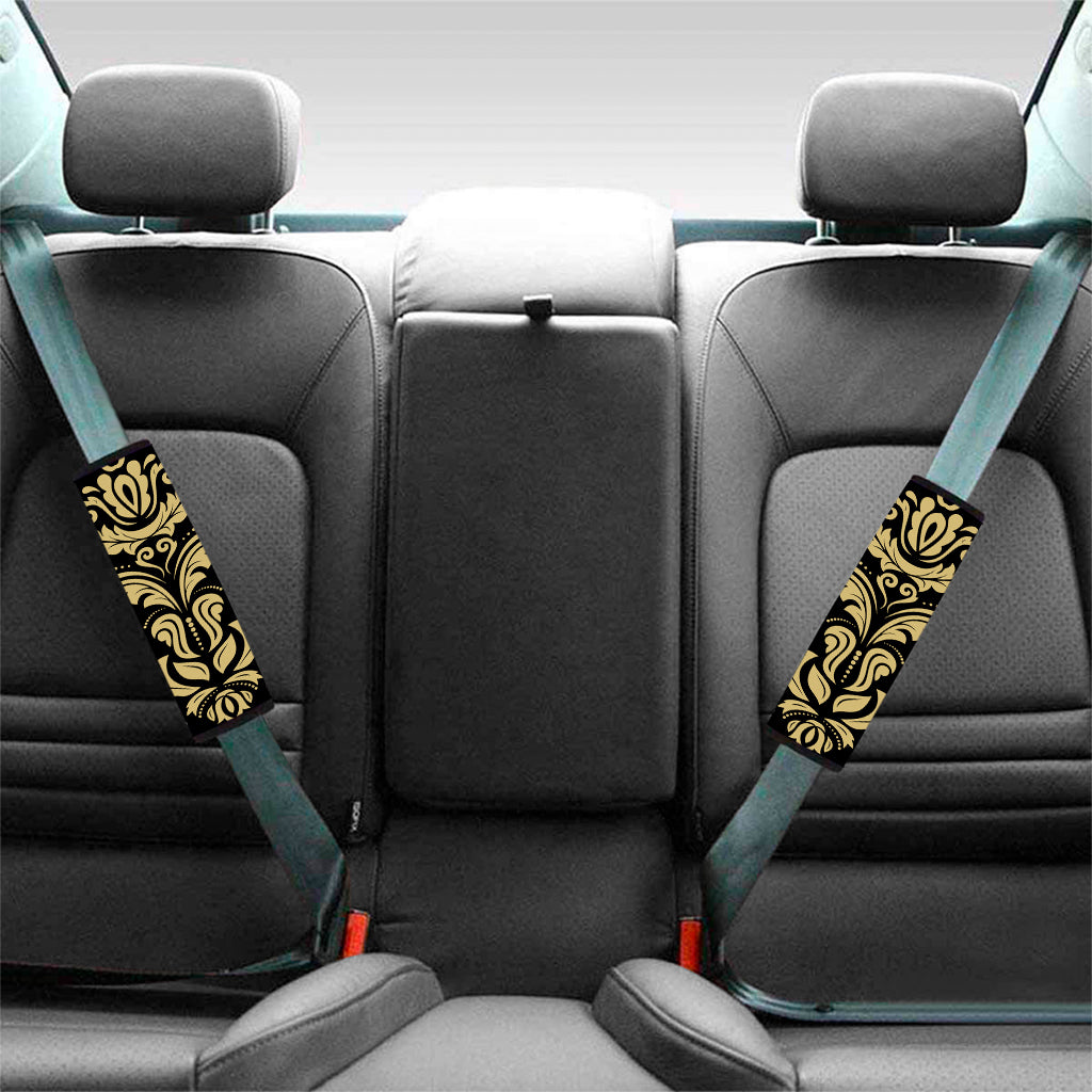 Black And Beige Damask Pattern Print Car Seat Belt Covers