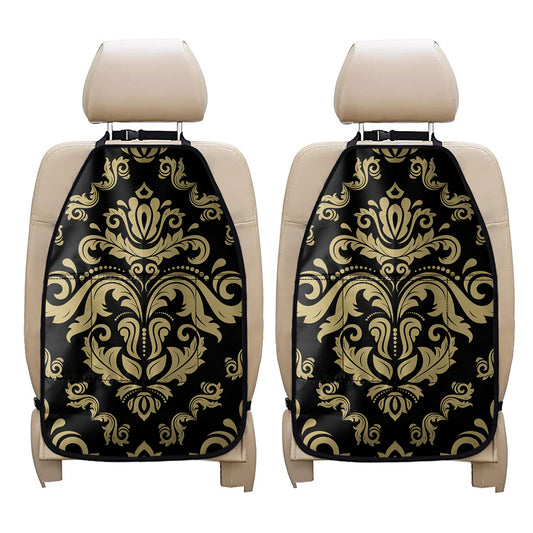 Black And Beige Damask Pattern Print Car Seat Organizers
