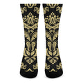 Black And Beige Damask Pattern Print Crew Socks