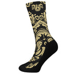 Black And Beige Damask Pattern Print Crew Socks