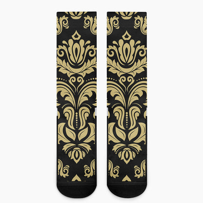 Black And Beige Damask Pattern Print Crew Socks