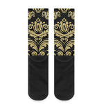 Black And Beige Damask Pattern Print Crew Socks