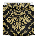 Black And Beige Damask Pattern Print Duvet Cover Bedding Set