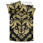 Black And Beige Damask Pattern Print Duvet Cover Bedding Set