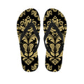 Black And Beige Damask Pattern Print Flip Flops