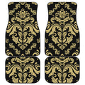 Black And Beige Damask Pattern Print Front and Back Car Floor Mats