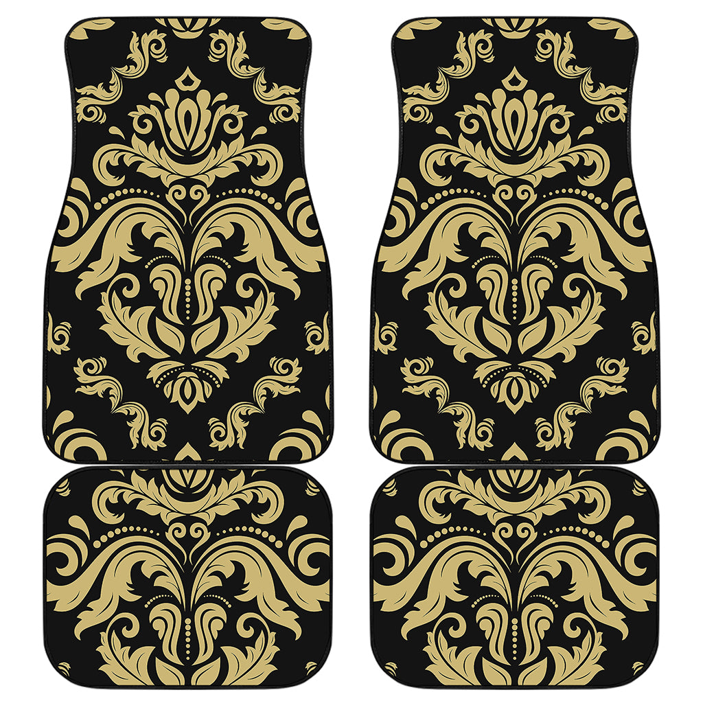 Black And Beige Damask Pattern Print Front and Back Car Floor Mats