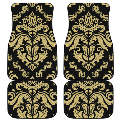 Black And Beige Damask Pattern Print Front and Back Car Floor Mats
