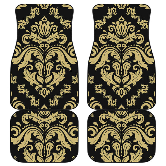 Black And Beige Damask Pattern Print Front and Back Car Floor Mats