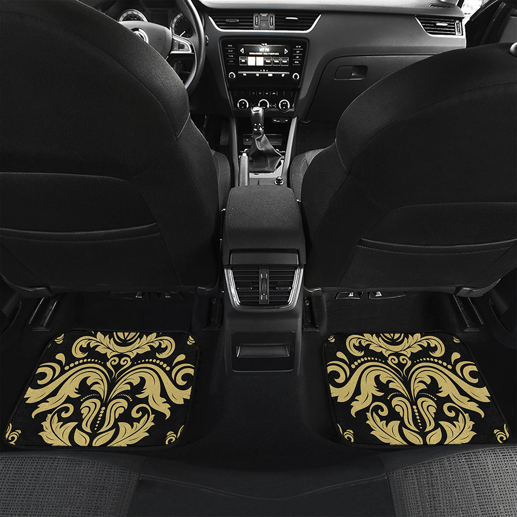 Black And Beige Damask Pattern Print Front and Back Car Floor Mats