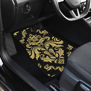 Black And Beige Damask Pattern Print Front and Back Car Floor Mats