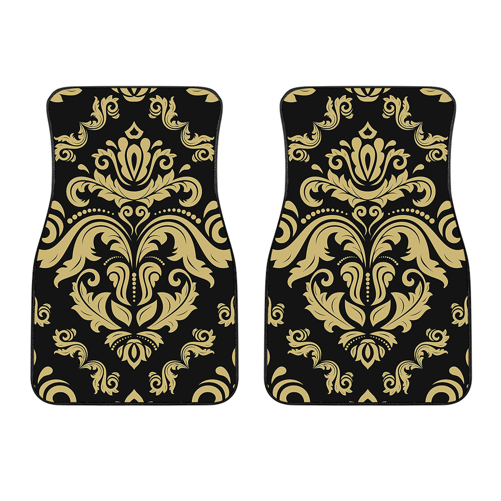 Black And Beige Damask Pattern Print Front Car Floor Mats