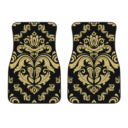 Black And Beige Damask Pattern Print Front Car Floor Mats
