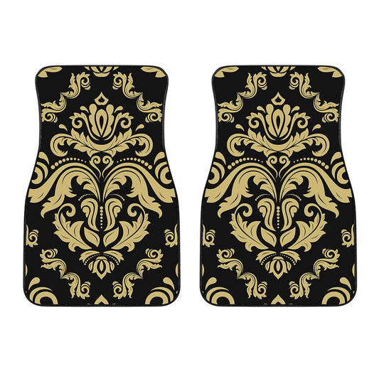 Black And Beige Damask Pattern Print Front Car Floor Mats