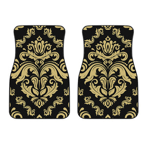 Black And Beige Damask Pattern Print Front Car Floor Mats