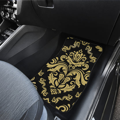 Black And Beige Damask Pattern Print Front Car Floor Mats