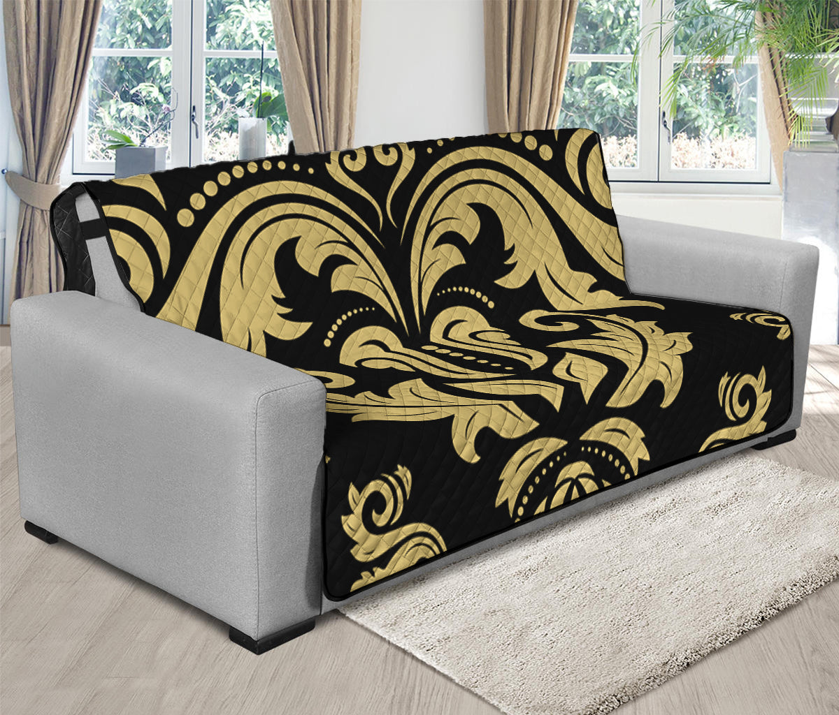 Black And Beige Damask Pattern Print Futon Protector