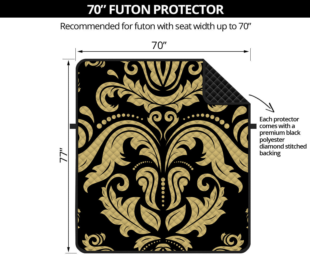 Black And Beige Damask Pattern Print Futon Protector