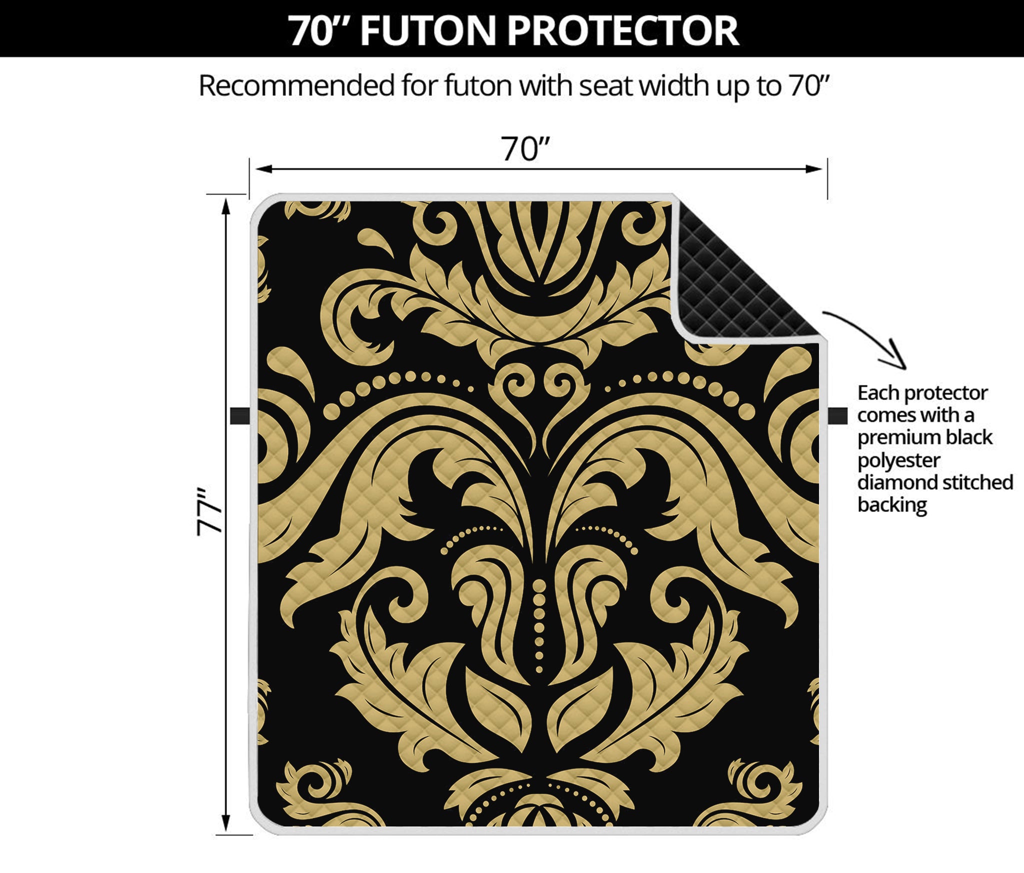 Black And Beige Damask Pattern Print Futon Protector