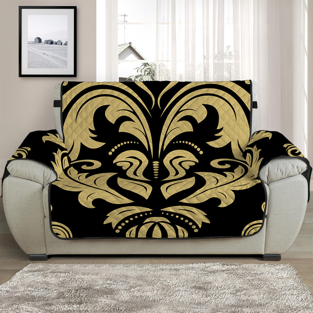 Black And Beige Damask Pattern Print Half Sofa Protector