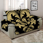 Black And Beige Damask Pattern Print Half Sofa Protector