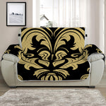 Black And Beige Damask Pattern Print Half Sofa Protector