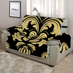 Black And Beige Damask Pattern Print Half Sofa Protector