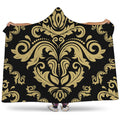 Black And Beige Damask Pattern Print Hooded Blanket