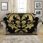 Black And Beige Damask Pattern Print Loveseat Protector