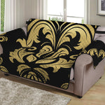 Black And Beige Damask Pattern Print Loveseat Protector