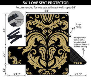 Black And Beige Damask Pattern Print Loveseat Protector